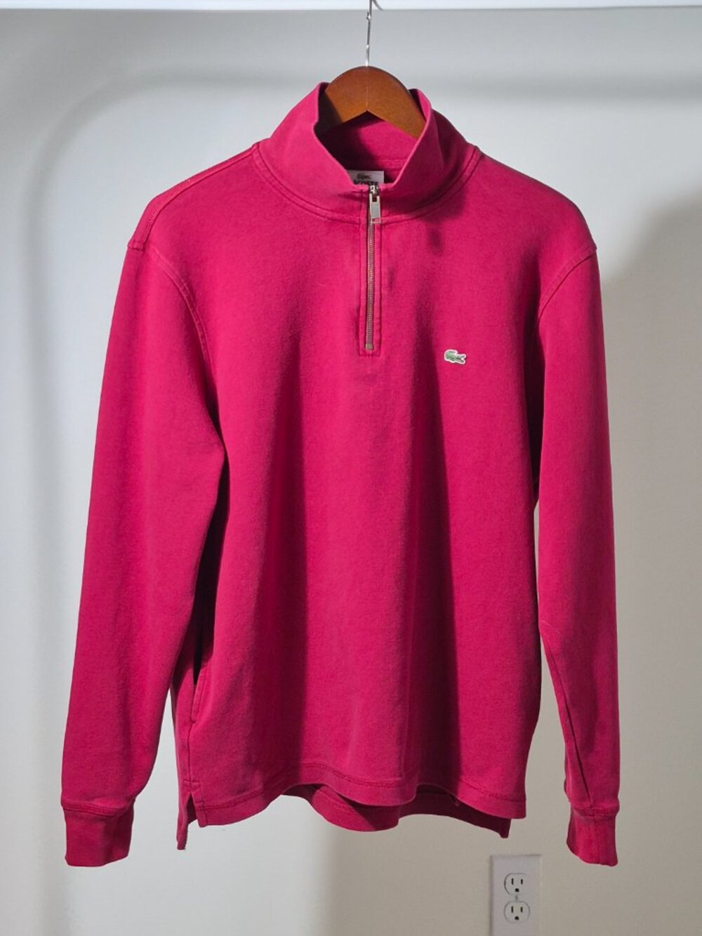 Lacoste Quarter Zip Sweatshirt 6 XL Men’s Burgundy Cotton Pullover Crocodile Log